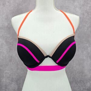 Victoria's‎ Secret Black Pink Padded Bikini Top Halter Cutout Swimwear 34D